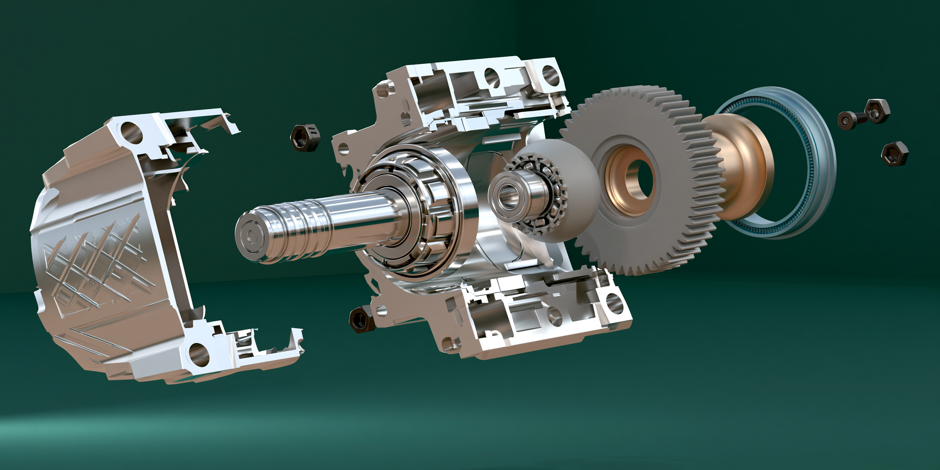 A precision assembly, exploded along one axis